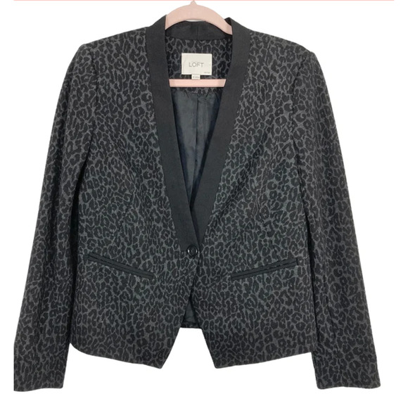 Ann Taylor Loft Gray And Black Animal Print One Button Blazer Size 4 - Picture 1 of 5